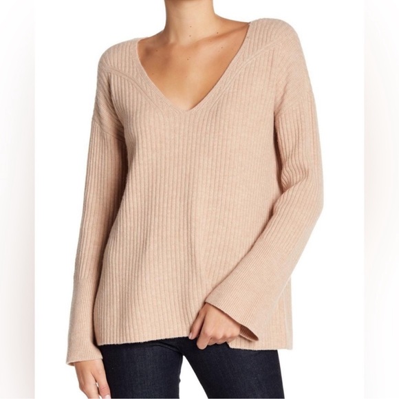 rag & bone Sweaters - Rag & Bone Mitchell 100% Merino Wool V Neck Ribbed Sweater Oat Large